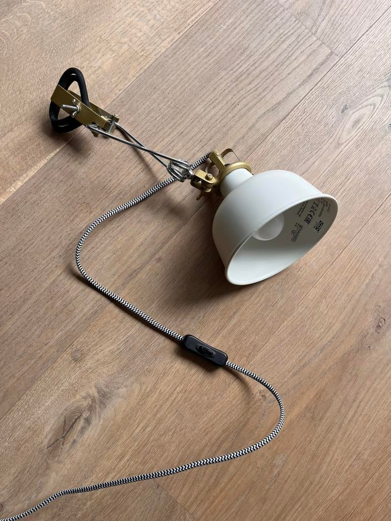 2x Vintage klemlamp / bedlampjes - wit met messing details, Huis en Inrichting, Ophalen, Gebruikt, Metaal