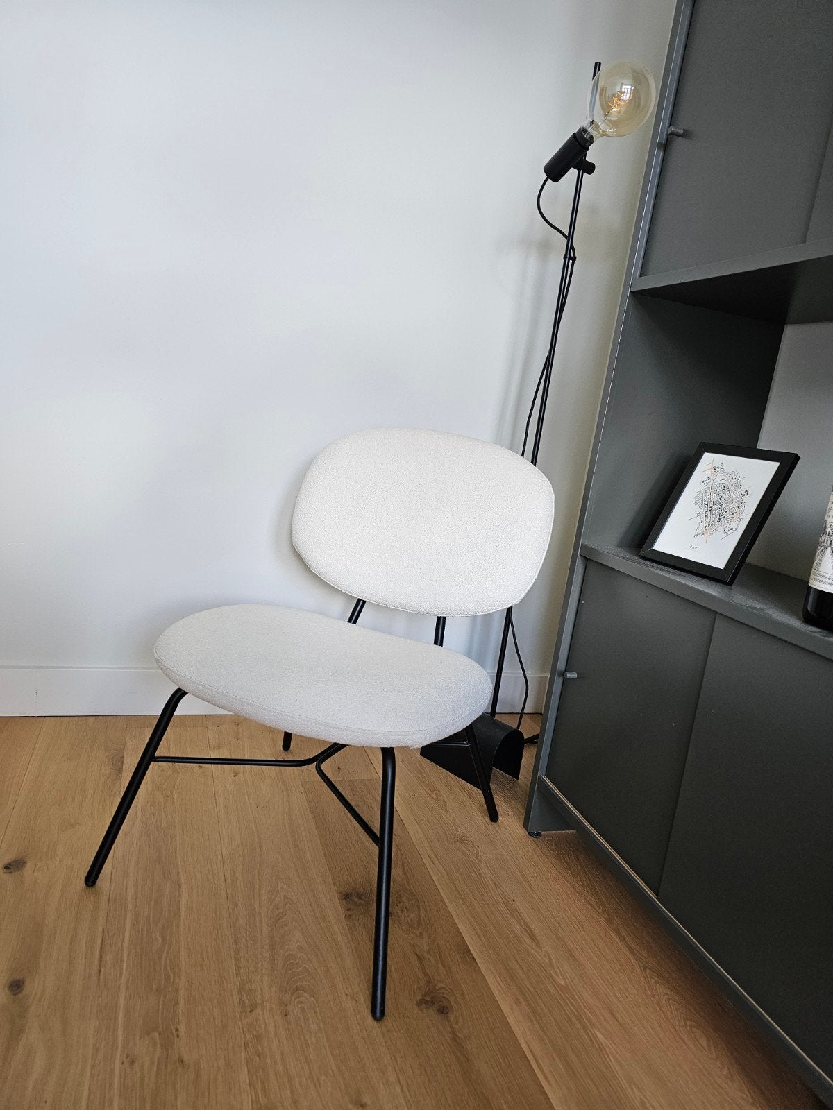 Witte teddy bouclé stof fauteuil / stoel Loods 5, Ophalen, Wit, Zo goed als nieuw, Metaal