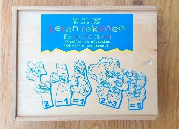 Vintage houten puzzel Leren rekenen, Kinderen en Baby's, Speelgoed | Kinderpuzzels, Ophalen of Verzenden, 10 tot 50 stukjes, Gebruikt