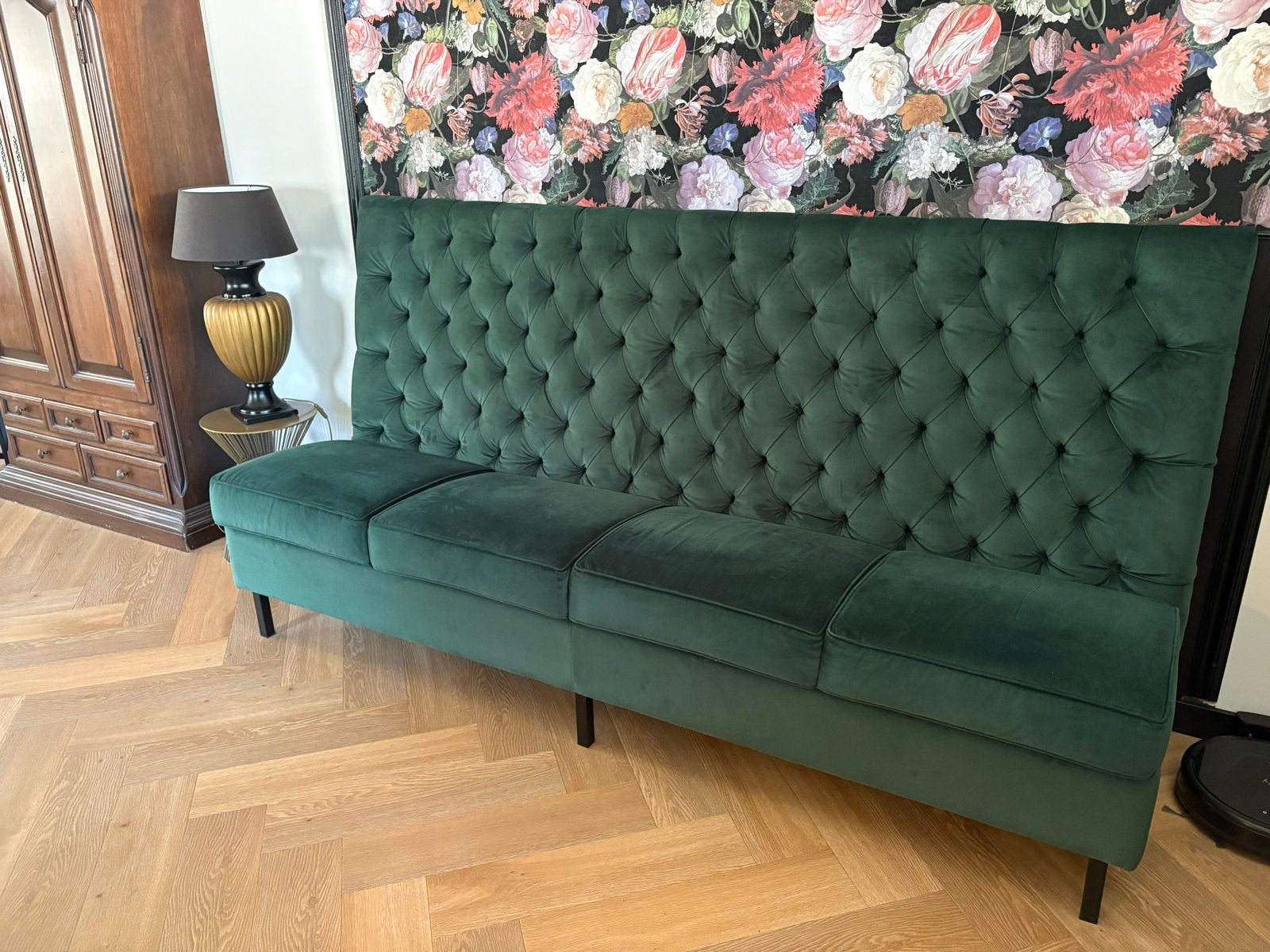 Luxe Groene Velours Eetbank - Chesterfield Stijl, Huis en Inrichting, Banken | Bankstellen, Ophalen, Gebruikt, Minder dan 75 cm