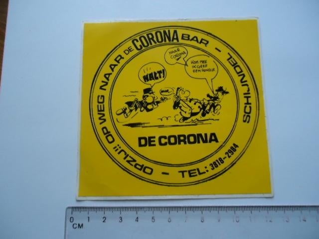 sticker oud Schijndel strip Corona bar cafe horeca eppo pep, Verzenden, Zo goed als nieuw, Bedrijf of Vereniging