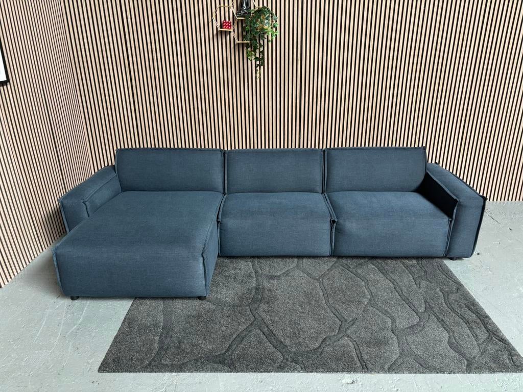 GRATIS LEVERING Loungebank Donkerblauw 330x160 GEREINIGD, Huis en Inrichting, Banken | Bankstellen, Hoekbank, 300 cm of meer, Ophalen of Verzenden