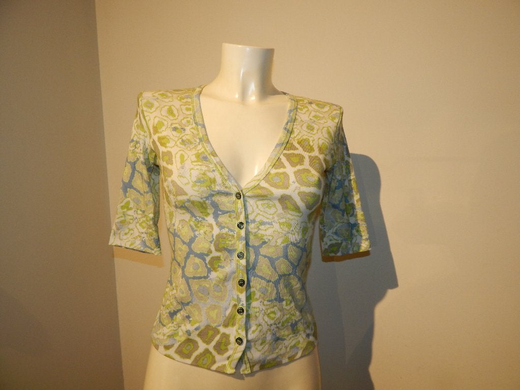 Marccain vestje in print rustige tinten v hals knoopjes N2/S, Kleding | Dames, Zo goed als nieuw, Maat 36 (S), Marccain, Meerkleurig