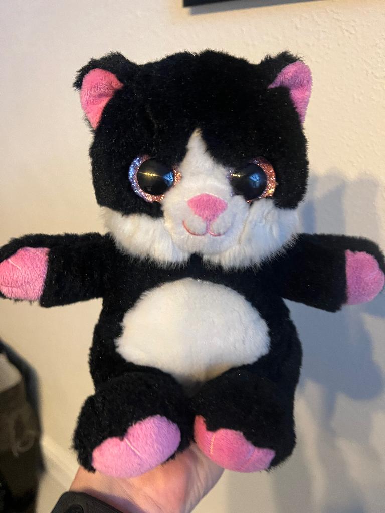 Paws by Dino pluche zwart/wit/roze knuffel kat:19 cm groot, Ophalen of Verzenden, Zo goed als nieuw