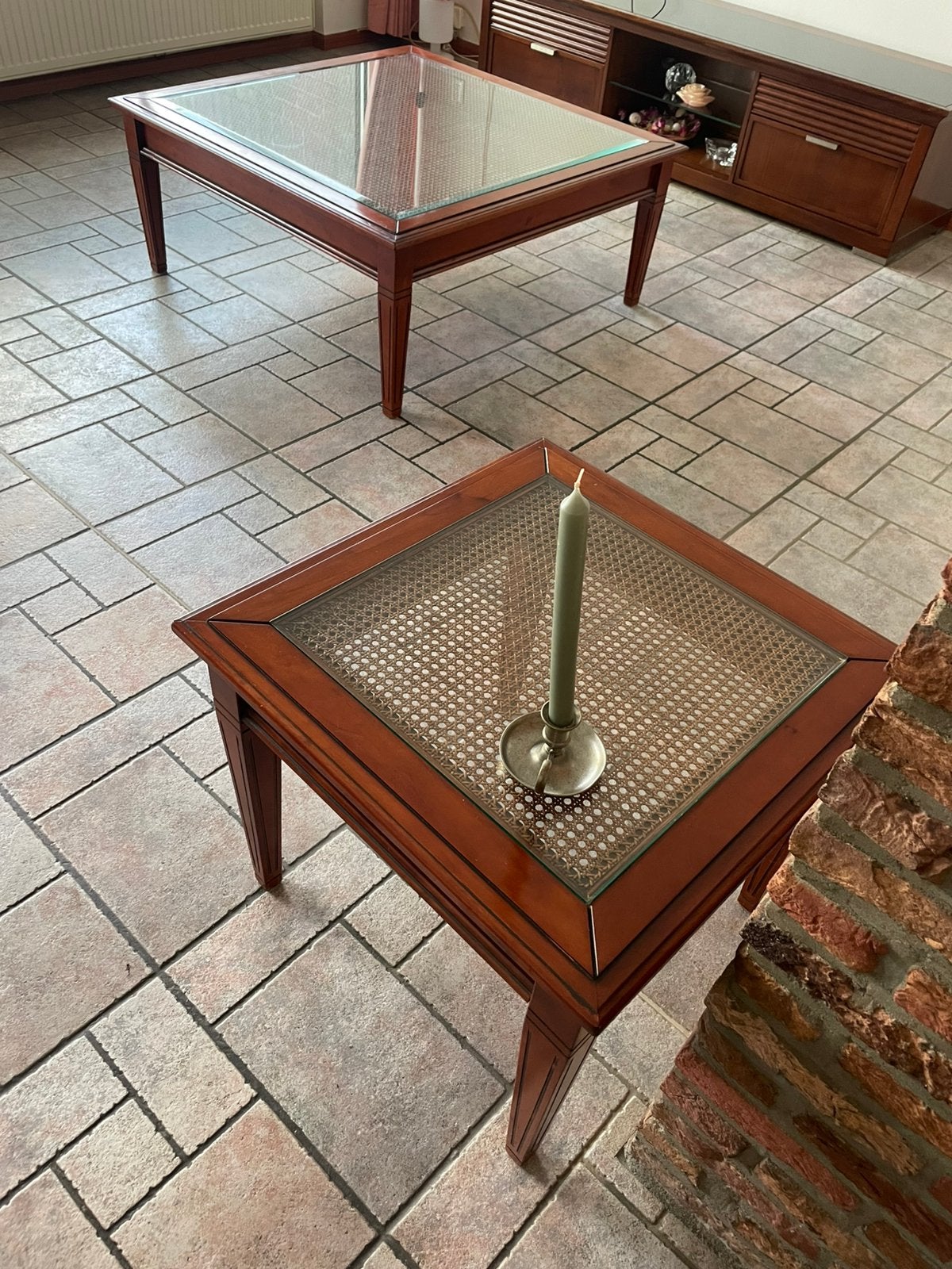 Kersenhout salontafel plus bijpassend bijzettafel, Huis en Inrichting, Tafels | Salontafels, Vierkant, Zo goed als nieuw, Kersenhout