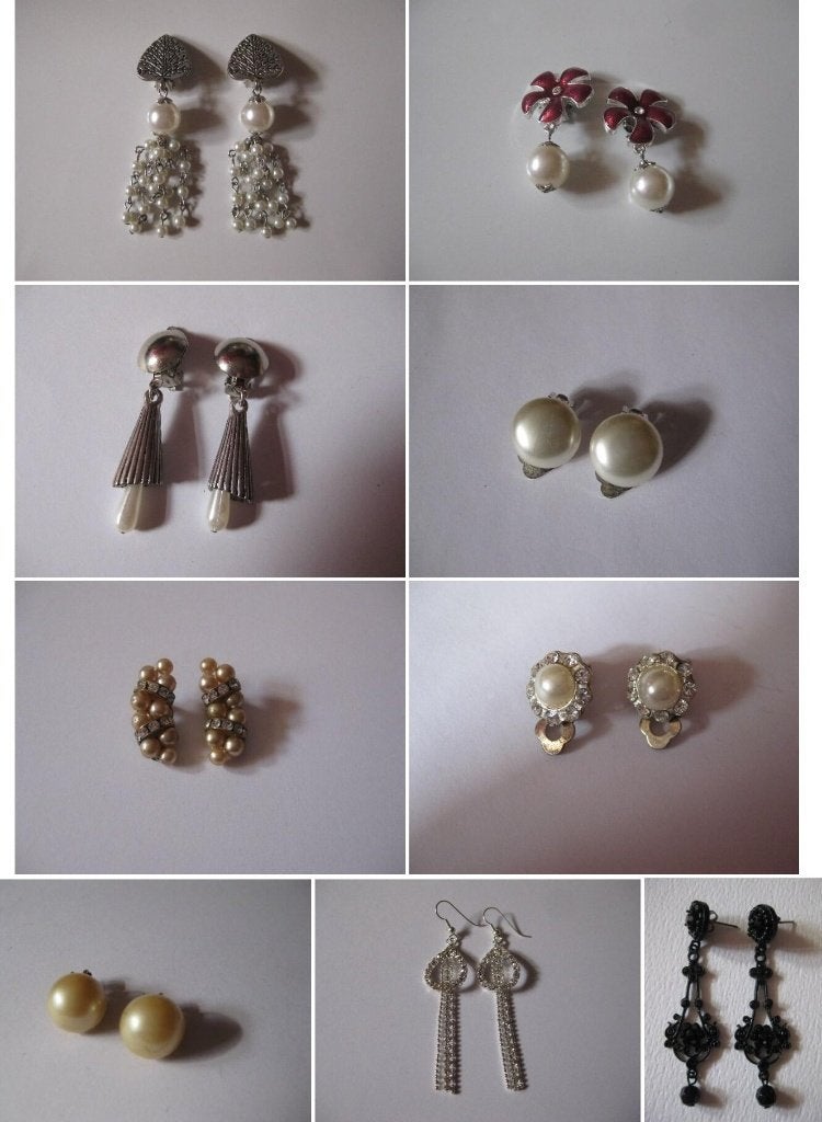 Diverse vintage oorbellen / oorclips faux parels strass ea, Ophalen, Overige materialen, Zo goed als nieuw, Zilver