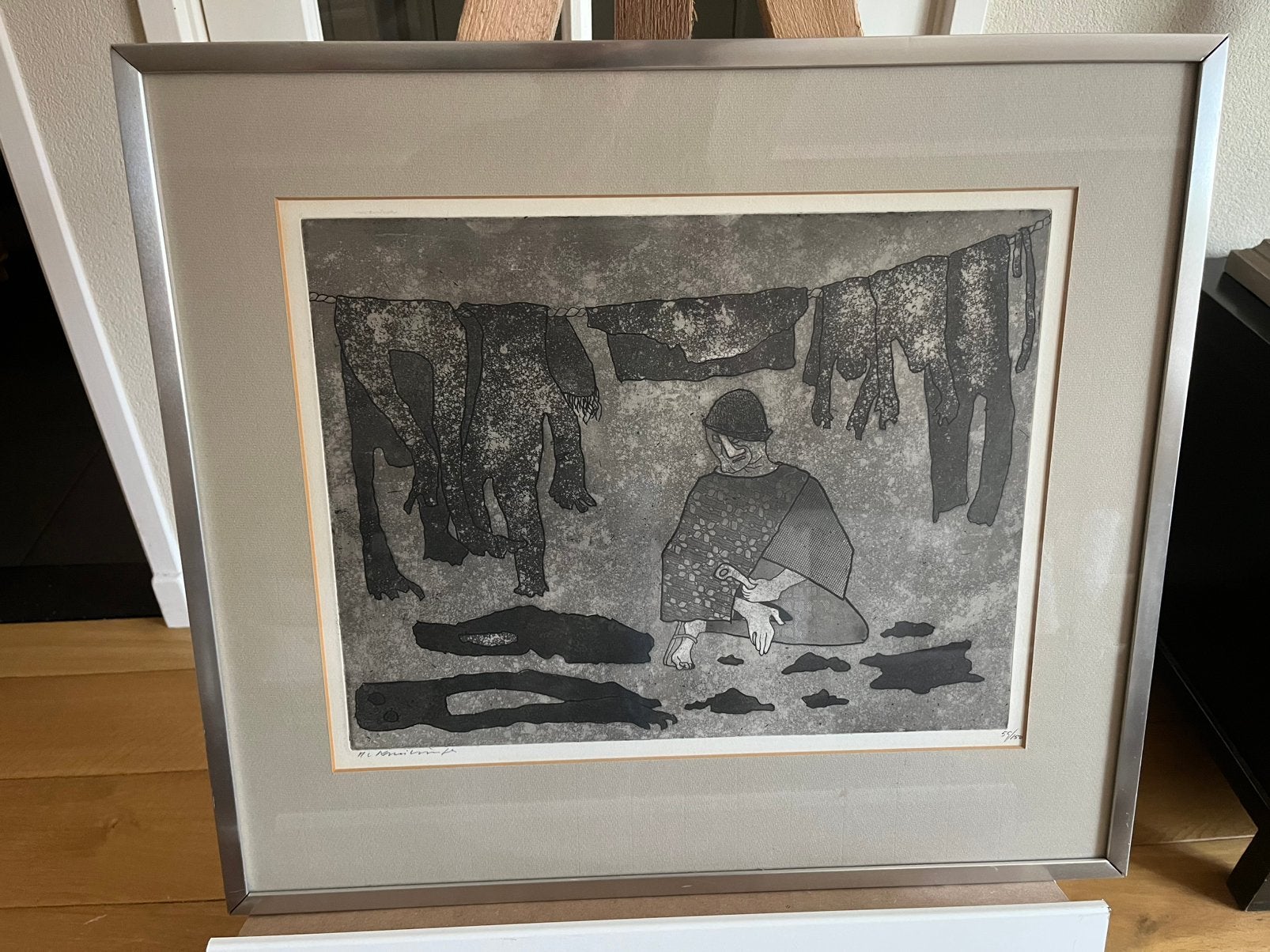 H. van Kruiningen “gulliver bewerkt de huiden der Jahoe’s”, Antiek en Kunst, Ophalen of Verzenden, Achter glas