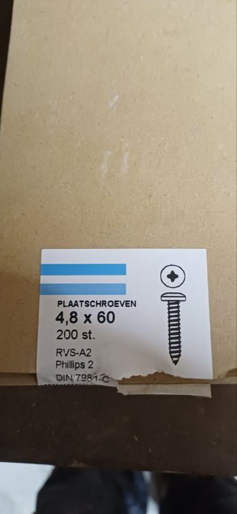 Plaatschroeven RVS, Ophalen, 50 tot 100 mm, Schroeven, Nieuw