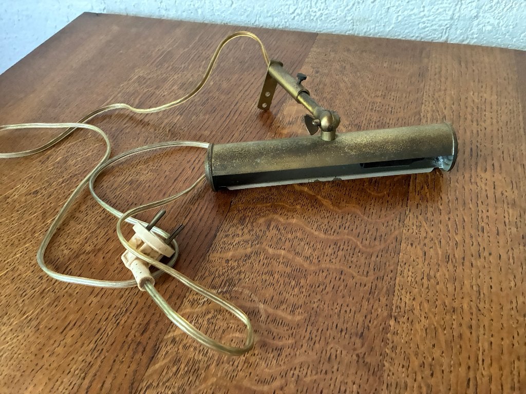 Vintage koper messing schilderijlamp, Ophalen of Verzenden