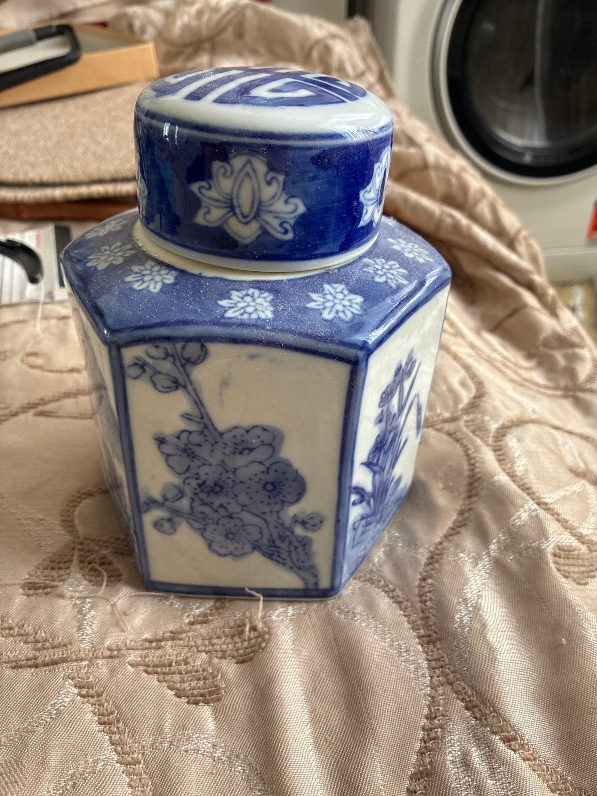 Antieke Chinese Gemberpot met Deksel - Blauw/Wit Porselein, Ophalen of Verzenden