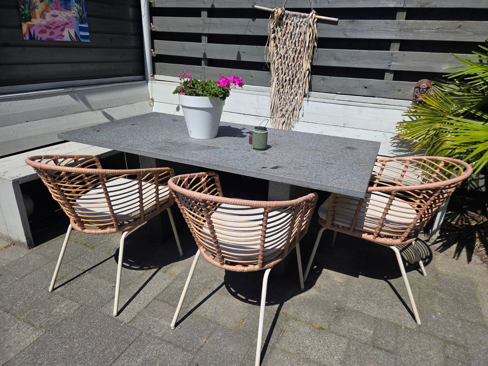 Set van 3 rotan buiten stoelen met kussens Kwantum, Ophalen, Zo goed als nieuw, Metaal