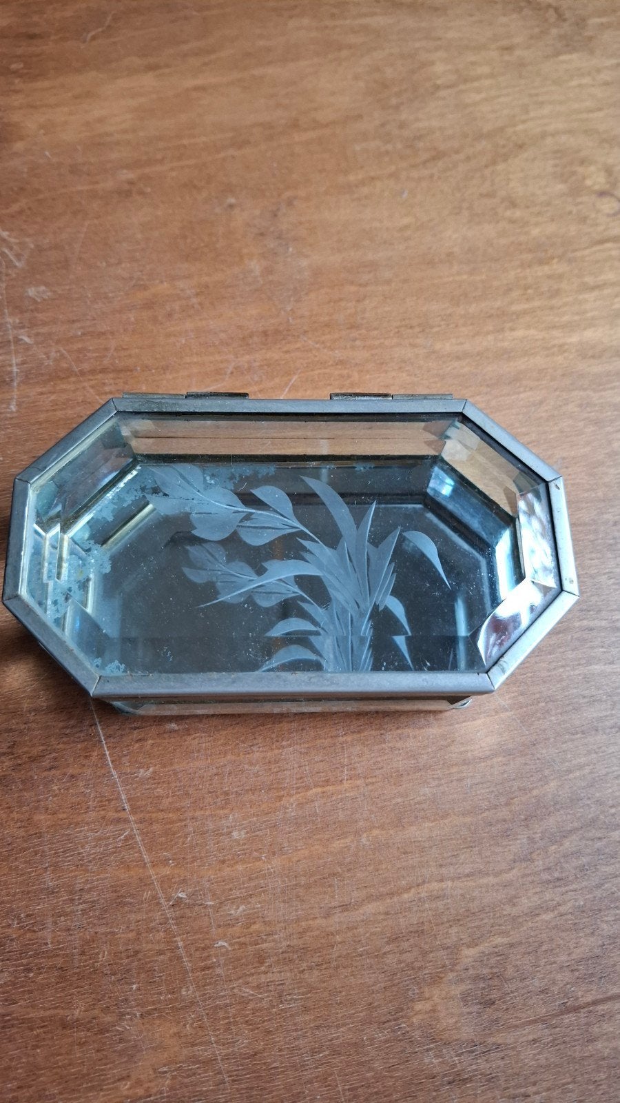 vintage glazen geëtst sieradendoosje juwelendoosje, Antiek en Kunst, Ophalen of Verzenden