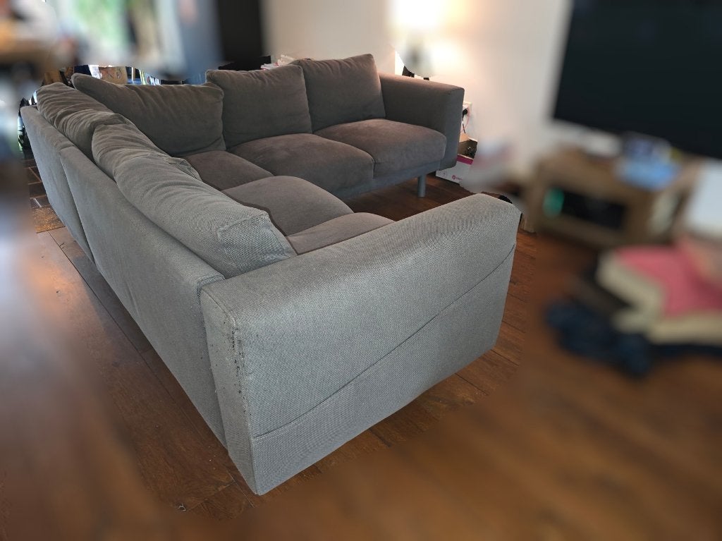 IKEA NORSBORG hoekbank 4-zits grijs + extra nieuwe hoes, Ophalen, Gebruikt, Hoekbank, 75 tot 100 cm