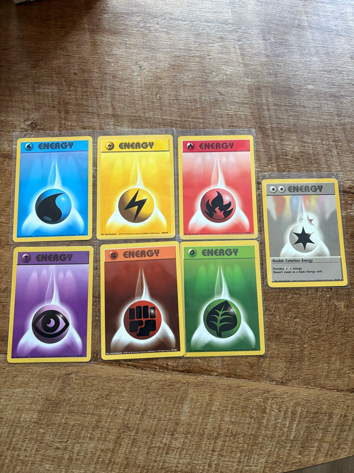 Pokémon Base Set Energy kaarten Compleet (7 kaarten), Ophalen of Verzenden, Zo goed als nieuw, Meerdere kaarten