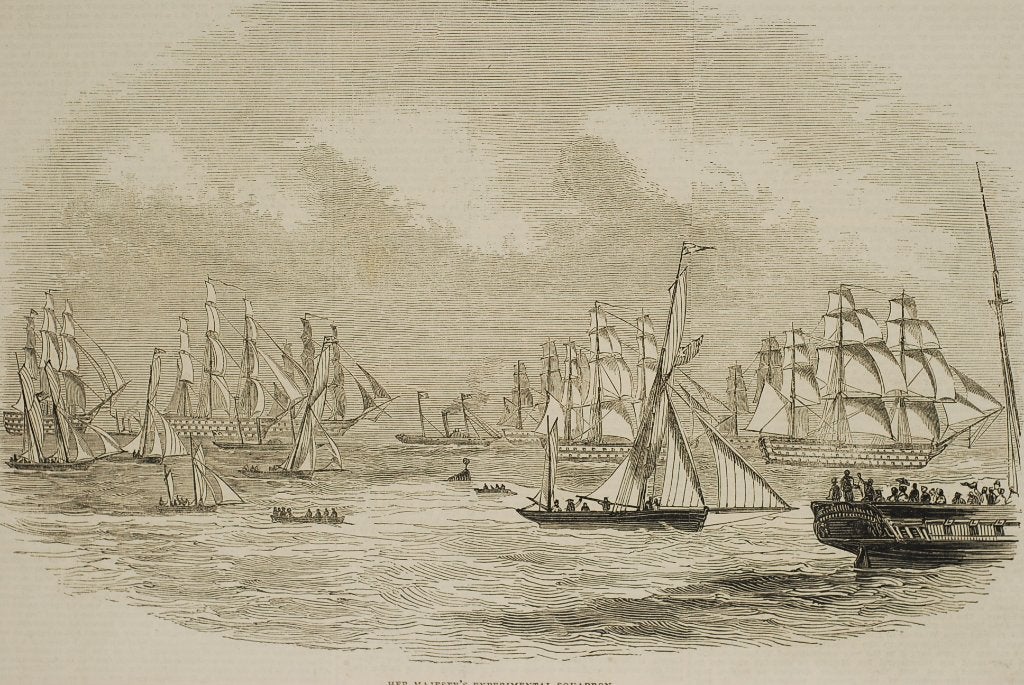 Antieke Prent Her Majesty's Experimental Squadron (1845), Verzamelen, Foto's en Prenten, Verzenden, Voor 1940, Zo goed als nieuw