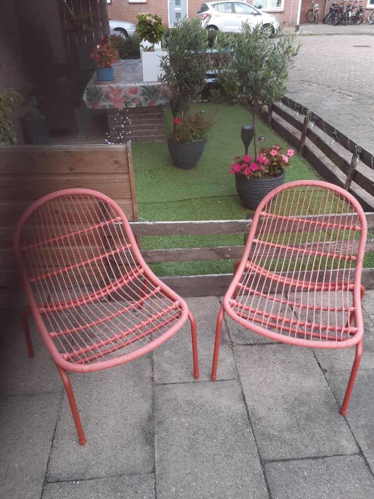 2 x Mooie Fauteuil terracotta van metaal, Ophalen, Zo goed als nieuw