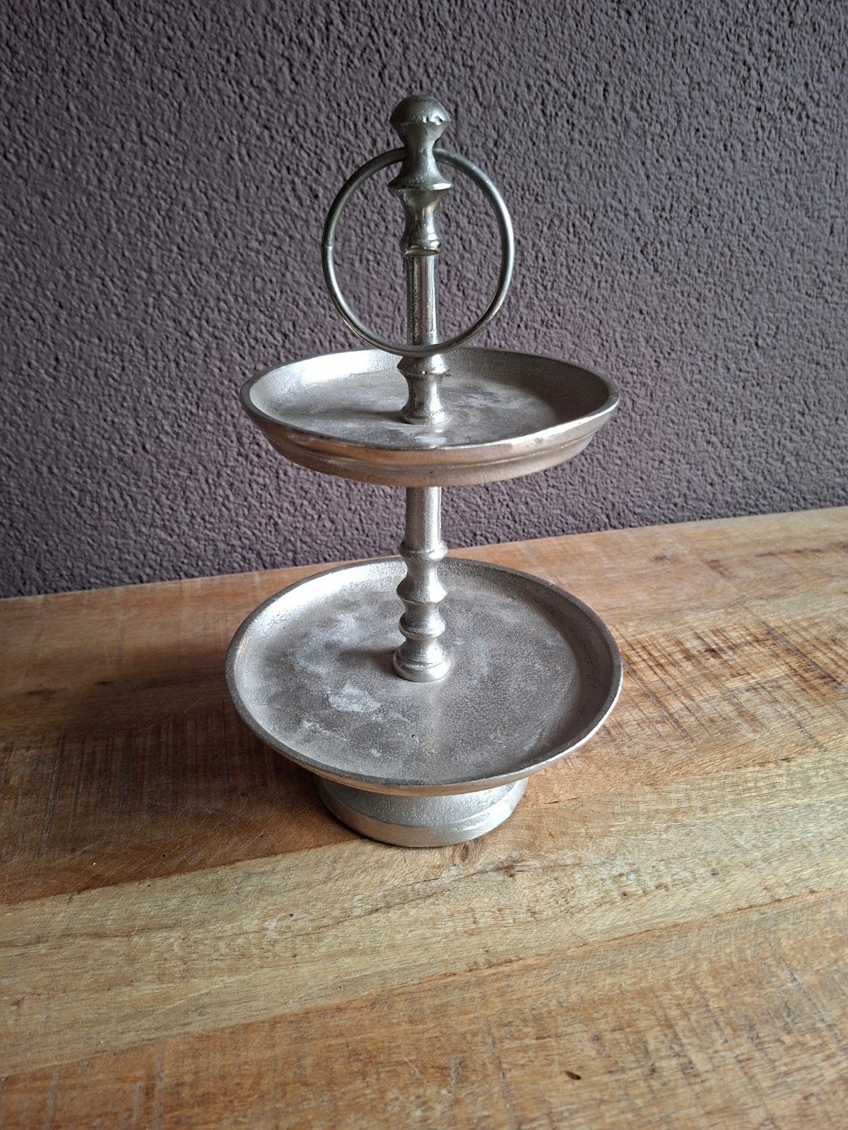 Vintage Metalen Etagere - 2 Laags Serveerstandaard, Ophalen, Gebruikt, Rond, Metaal