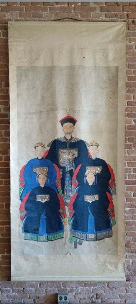 Chinese Voorouderrol – Qing Dynastie – Handgeschilderd, Antiek en Kunst, Kunst | Niet-Westerse kunst, Ophalen, Wanddecoratie, Papier/karton