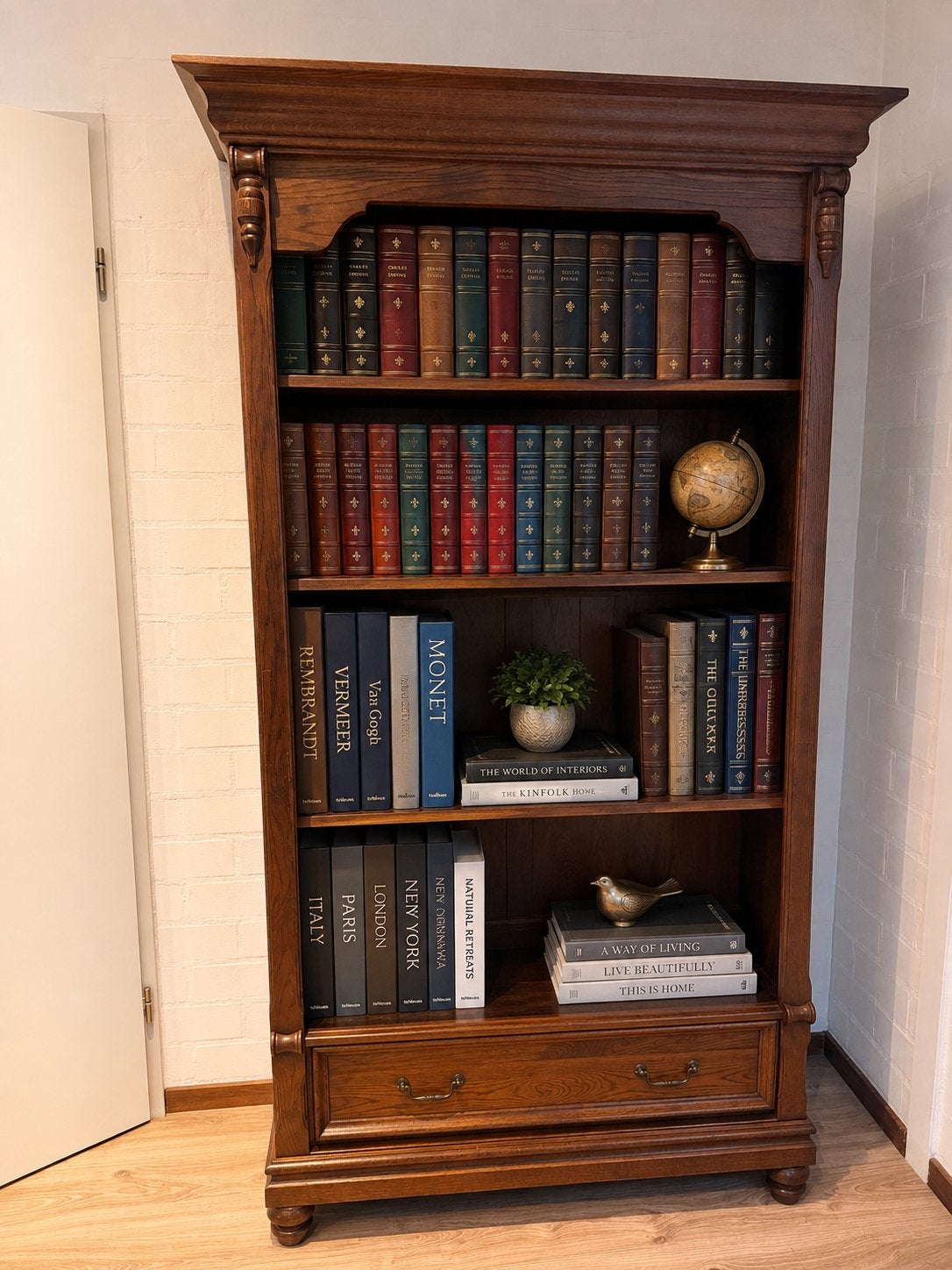 Prachtige klassieke houten boekenkast – sfeervol & royaal, Ophalen, 200 cm of meer, Eikenhout, 50 tot 100 cm
