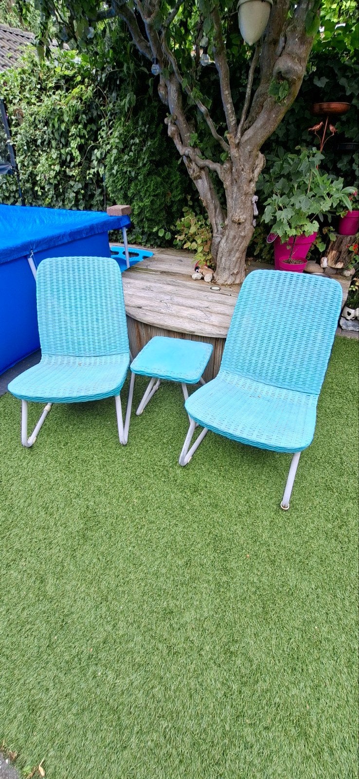 Vintage tuinsetje: 2 stoelen en bijzettafel, Tuin en Terras, Tuinsets en Loungesets, Ophalen of Verzenden