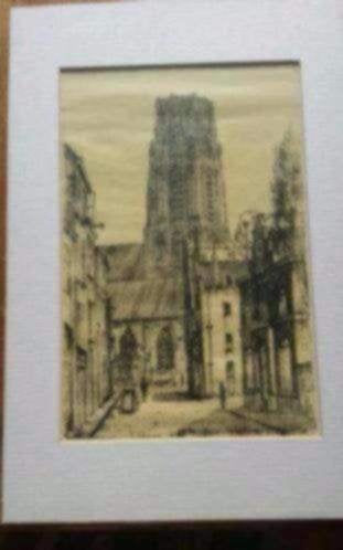 prent stadsgezicht zonder lijst  Laurenskerk Rotterdam, Antiek en Kunst, Kunst | Litho's en Zeefdrukken, Ophalen