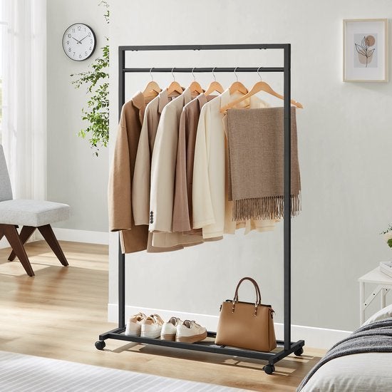 Kledingrek op Wieltjes - Metaal - 44x95x158 cm - Zwart, Ophalen, Nieuw, Metaal, Staande kapstok