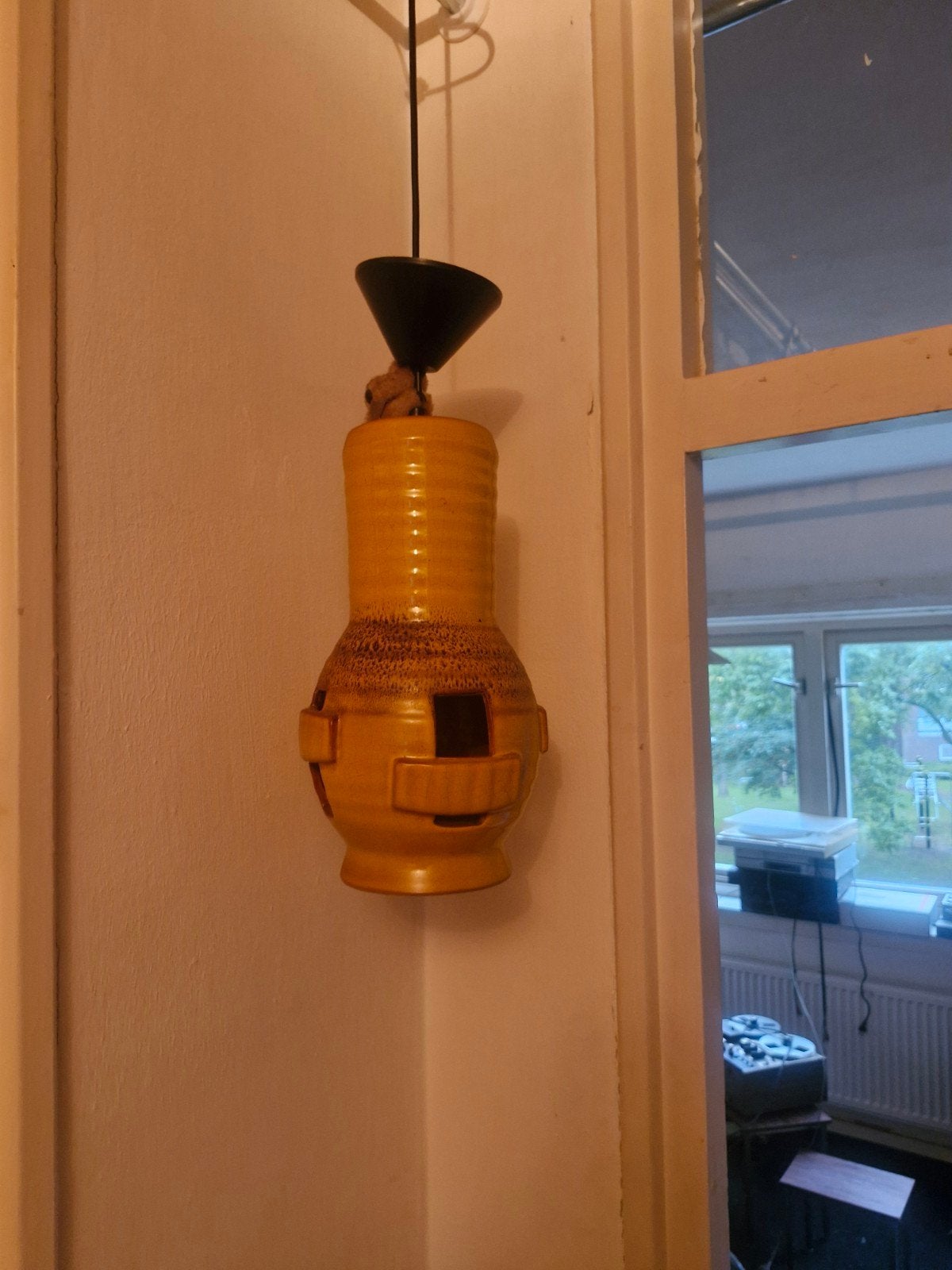 Vintage Fat Lava Hanglamp - Geel/Bruin Keramiek, Overige materialen, Minder dan 50 cm, Gebruikt, Ophalen of Verzenden