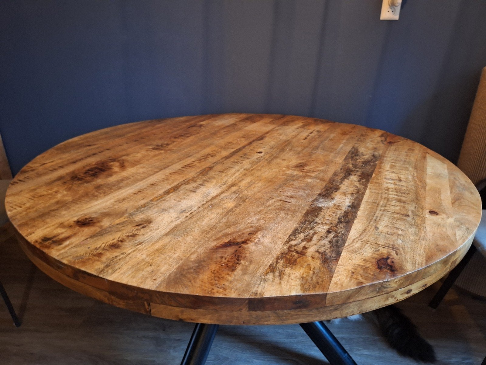 Mangohouten eettafel rond 130cm, Ophalen, Gebruikt, Rond, Vier personen