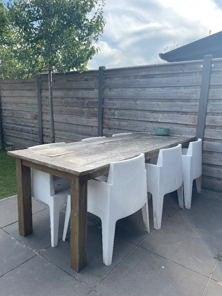 Tuintafel + stoelen, Ophalen, Gebruikt, Rechthoekig, Hout