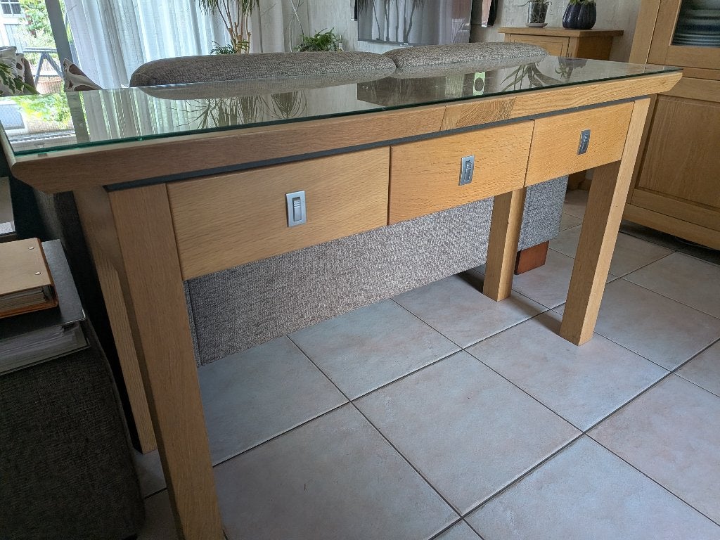 Eiken sidetable, Ophalen, Glas, Gebruikt, 100 tot 150 cm