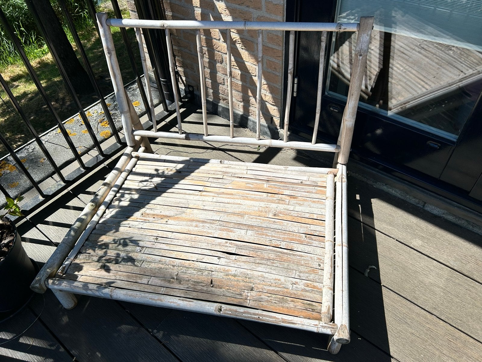 Bamboe tuinbank met kussens (Xenos), Tuin en Terras, Ophalen, Gebruikt, Hout