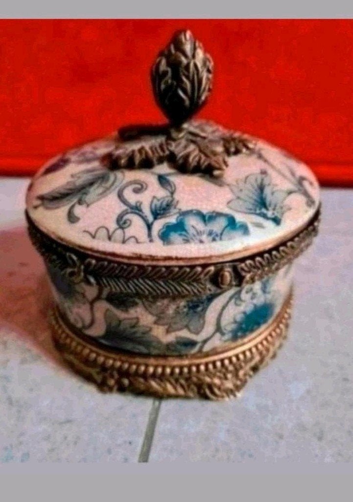 Antieke sieradendoos met bloemmotief, Ophalen of Verzenden