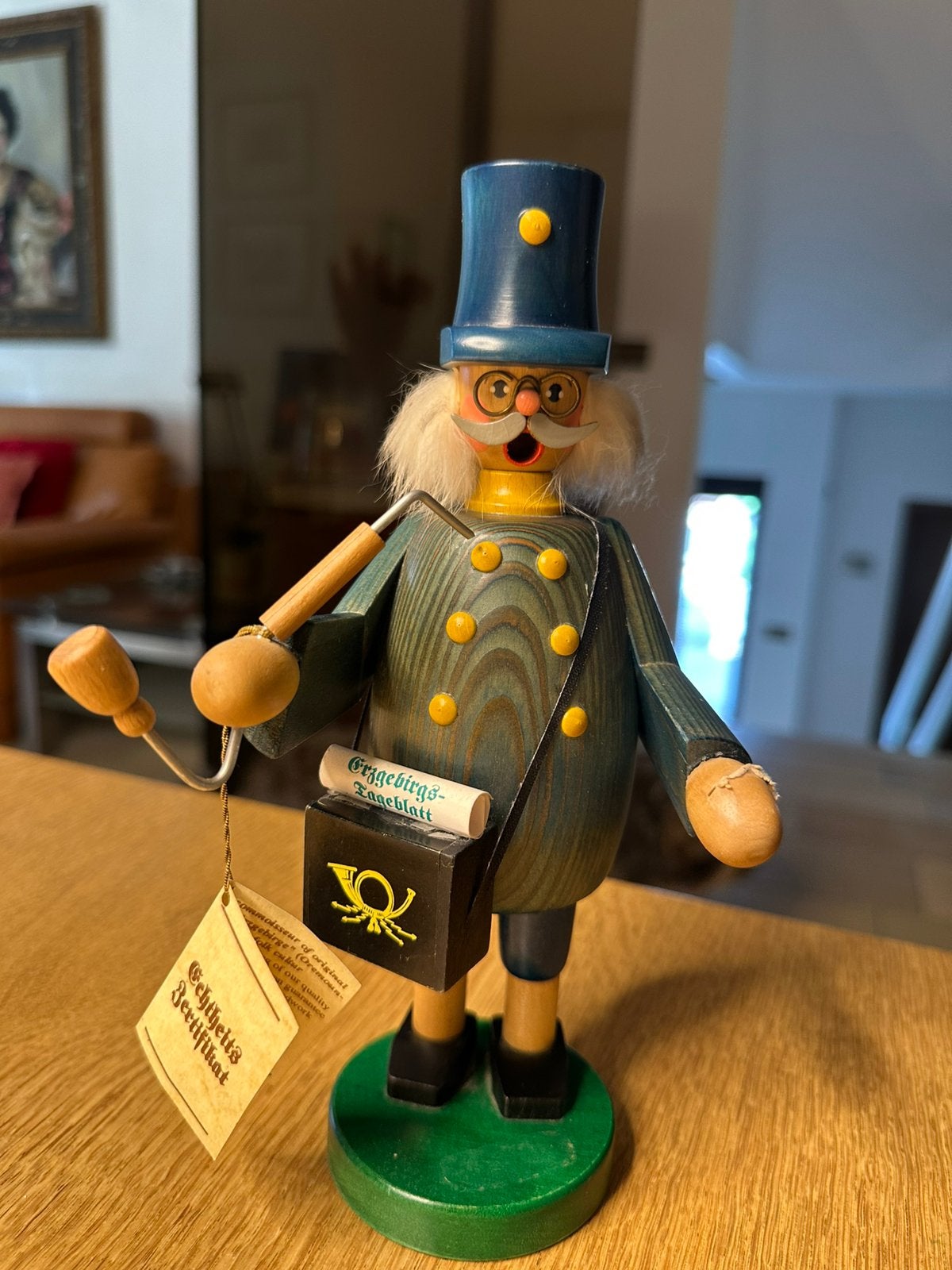 Vintage PEWO Postbode Houten Figuur uit het Ertsgebergte, Ophalen, Zo goed als nieuw