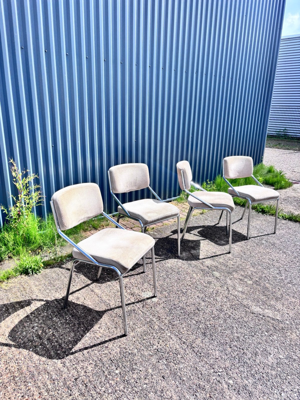4 x vintage stoel chroom eetkamerstoel, Ophalen, Gebruikt, G, G