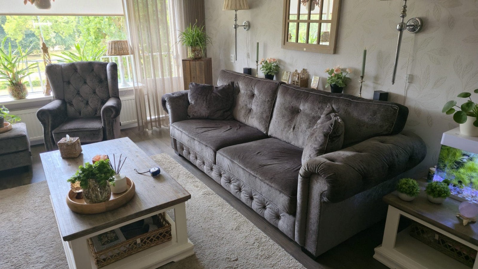 GRATIS ophalen bank met 2 fauteuils en hocker GRATIS, Ophalen of Verzenden, Gebruikt