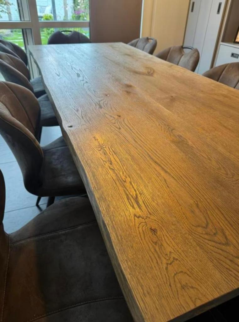 Prachtige Massief Eiken eettafel met spinpoot 2,60m, Ophalen, Eikenhout, 200 cm of meer, 50 tot 100 cm