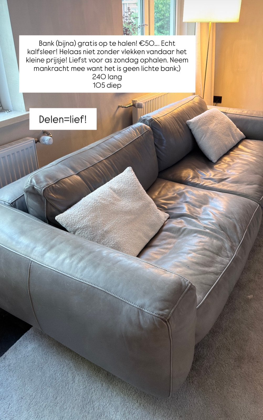 Kalfs leer bankstel, Huis en Inrichting, Ophalen of Verzenden, Zo goed als nieuw, 75 tot 100 cm, Leer