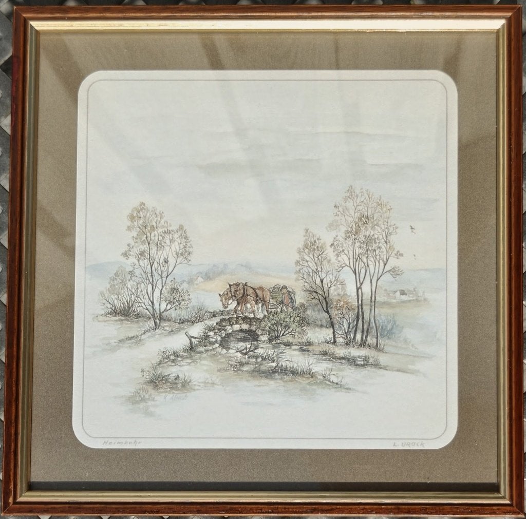2 originele landelijke prenten - Ludwig Urack (Ingelijst), Ophalen of Verzenden, Landschap, Print, Papier