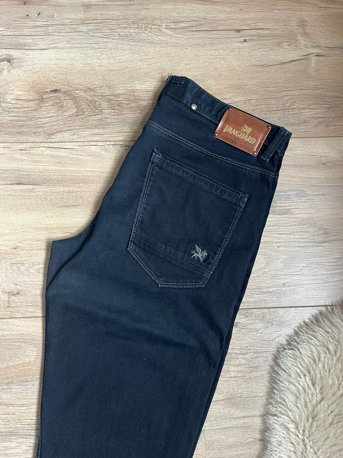 Jeans Vanguard Rider donker coated maat 34/34, Verzenden, Zo goed als nieuw, Blauw, W33 - W34 (confectie 48/50)
