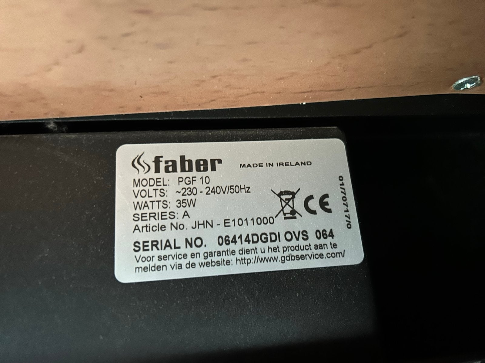 Faber PGF 10 Elektrische Haard - Afstandsbediening ontbreekt, Huis en Inrichting, Haarden, Ophalen, Gebruikt, Inbouwhaard, Elektrische haard
