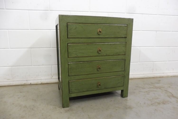 Mooie kleine kommode in groen landelijk, Nieuw, Landelijk, aziatisch, chinees, 3 of 4 laden, Minder dan 100 cm