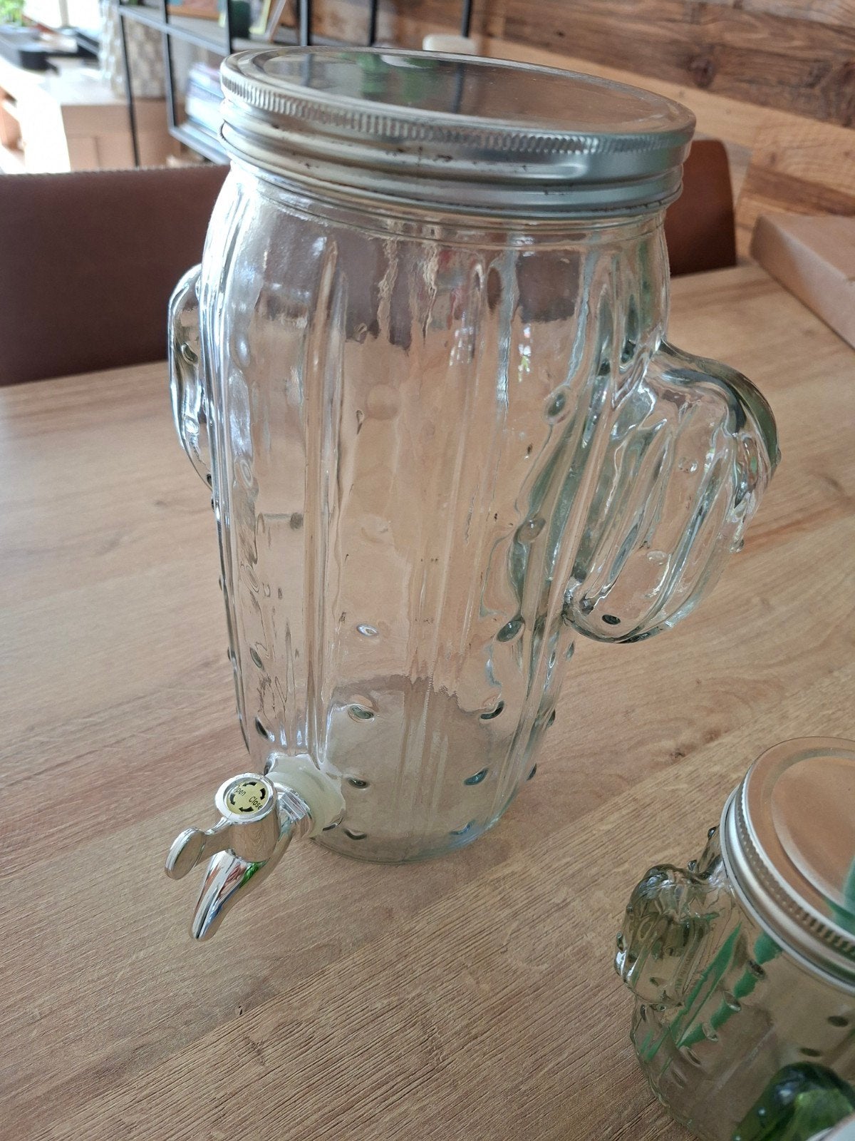 Cactus drankdispenser met 4 glazen, Ophalen of Verzenden, Gebruikt, Meerkleurig, Glas
