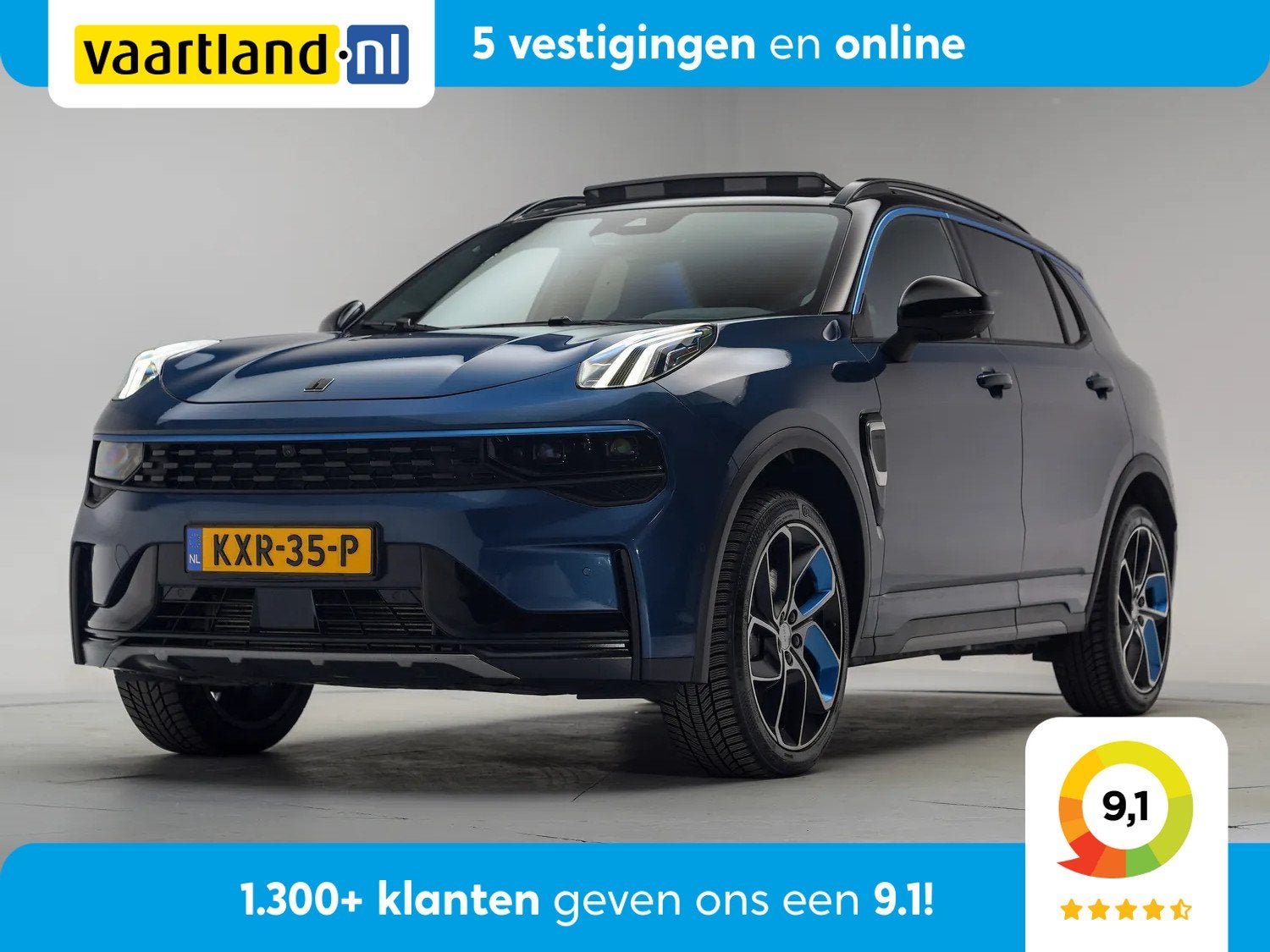 Lynk & Co 01 1.5 PHEV MY23 6,6kWh Blauw [ SoH 94,5% | Zwarte, Automaat, Blauw, Bedrijf, 1854 kg