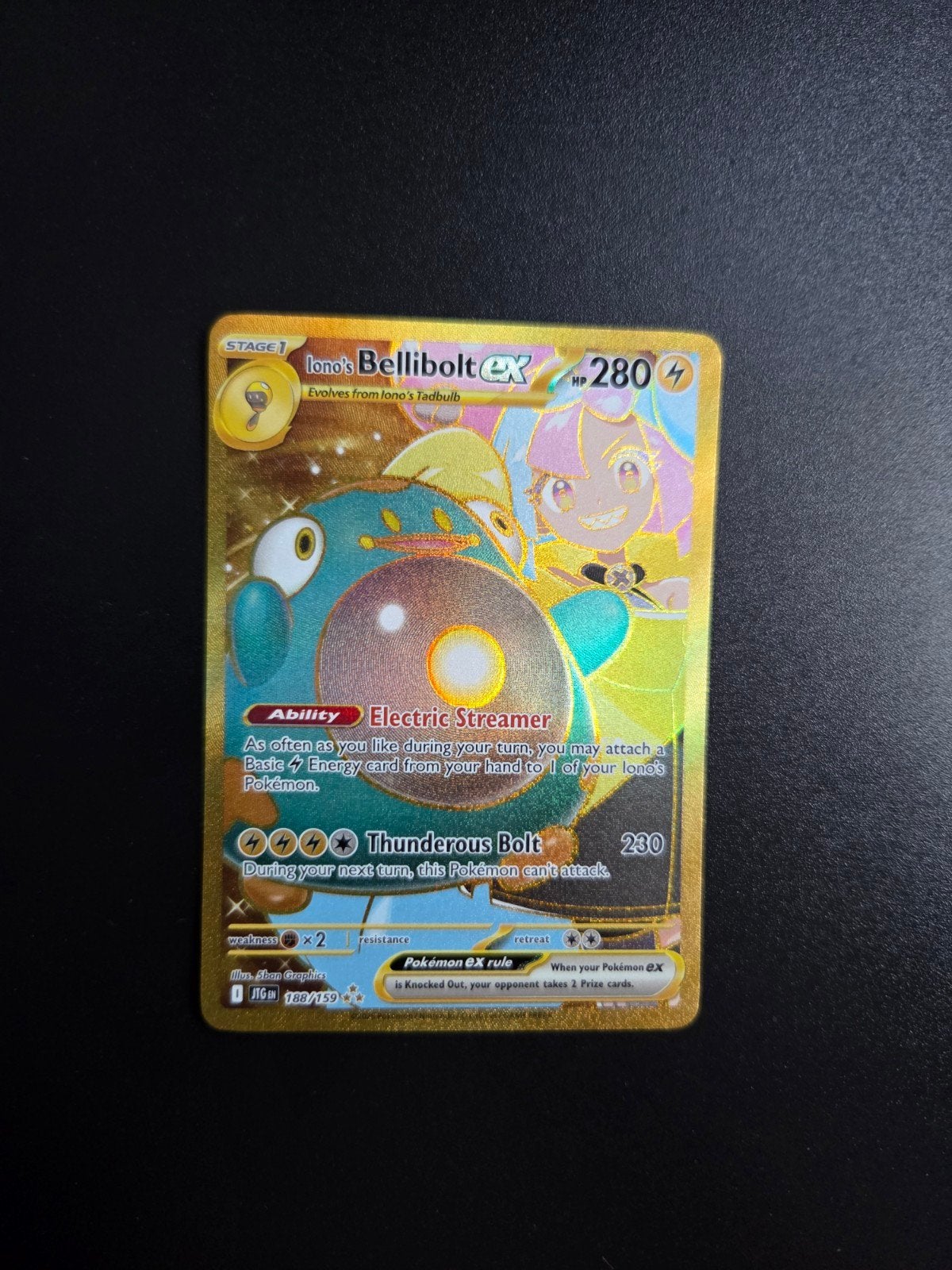 Iono's Bellibolt EX 188 Pokemon Journey together, Ophalen of Verzenden, Zo goed als nieuw, Booster, Foil
