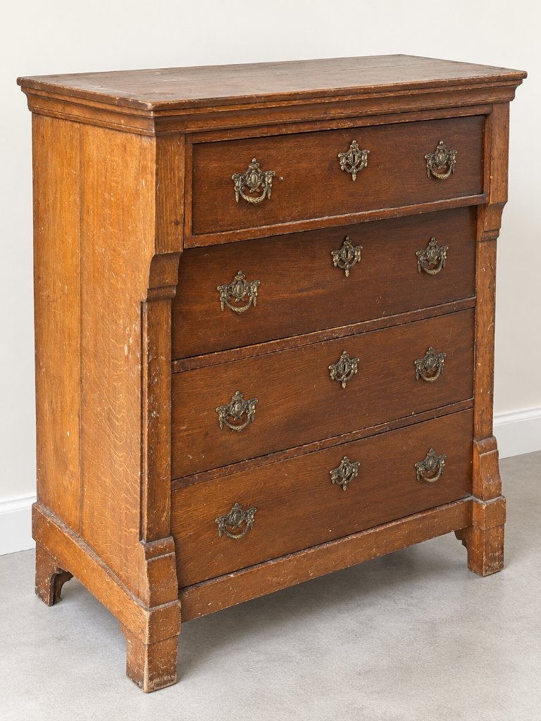Klassieke houten servicekast met vier laden en sierbeslag, Ophalen, Gebruikt, Klassiek, 50 tot 100 cm