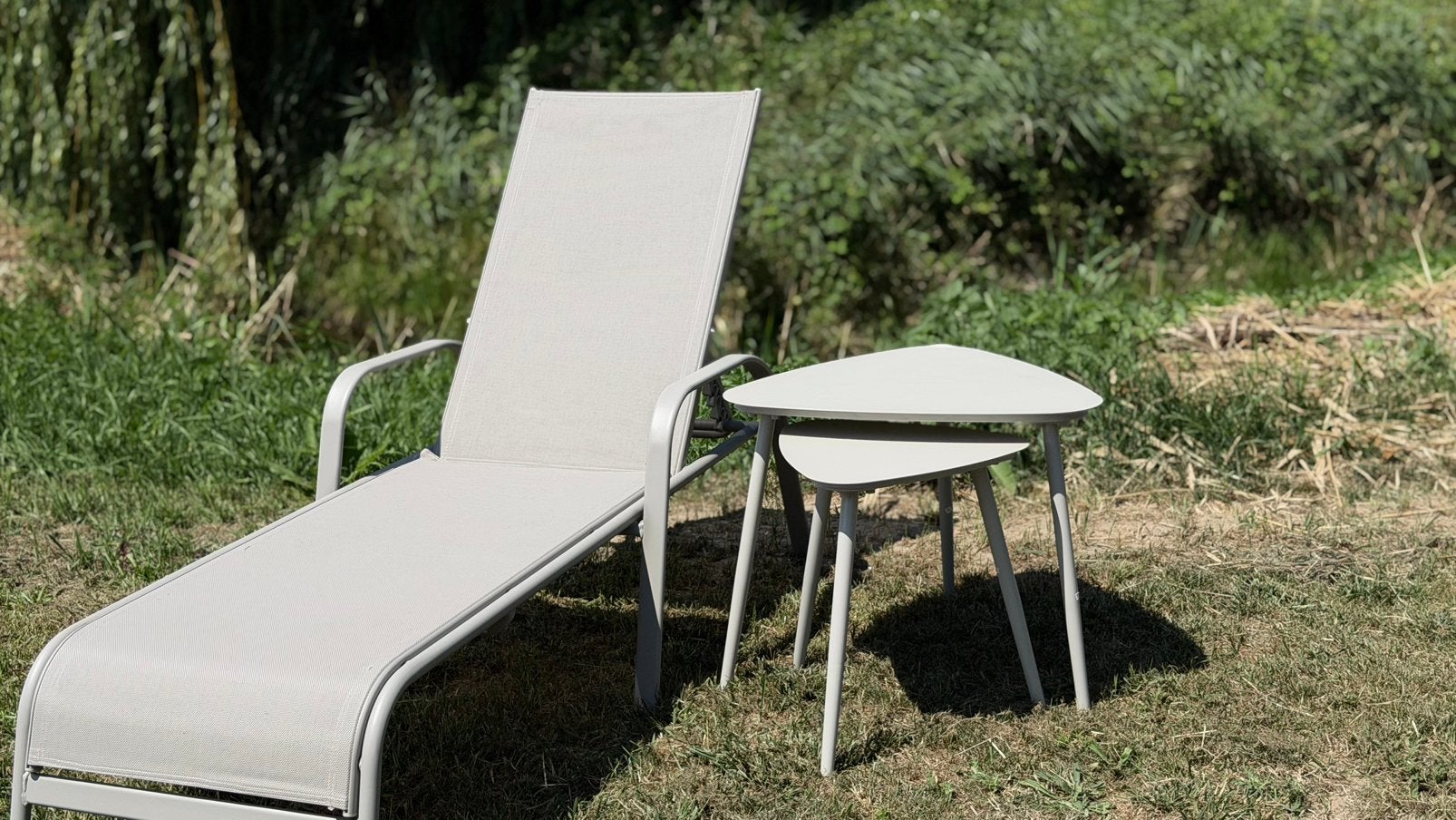 Wakefield tuinset - ligstoel + 2 bijzettafels | Taupe/Grijs, Tuin en Terras, Ophalen of Verzenden, Zo goed als nieuw, Aluminium