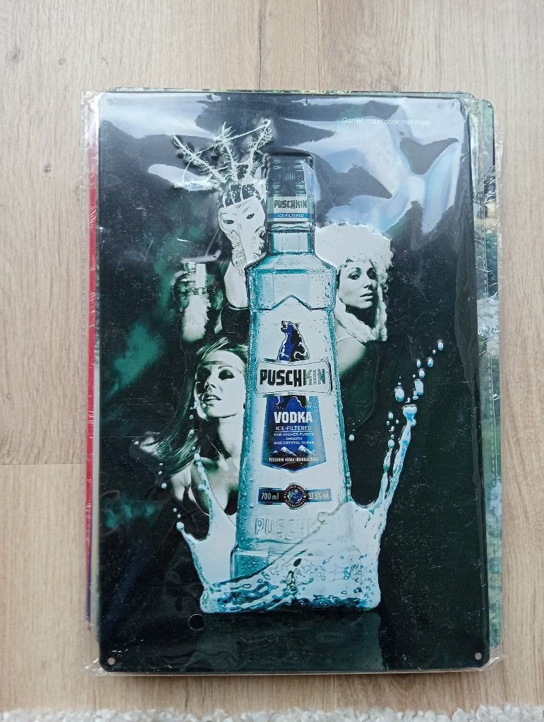 Puschkin Wodka reclame bord., Ophalen of Verzenden, Nieuw, Reclamebord