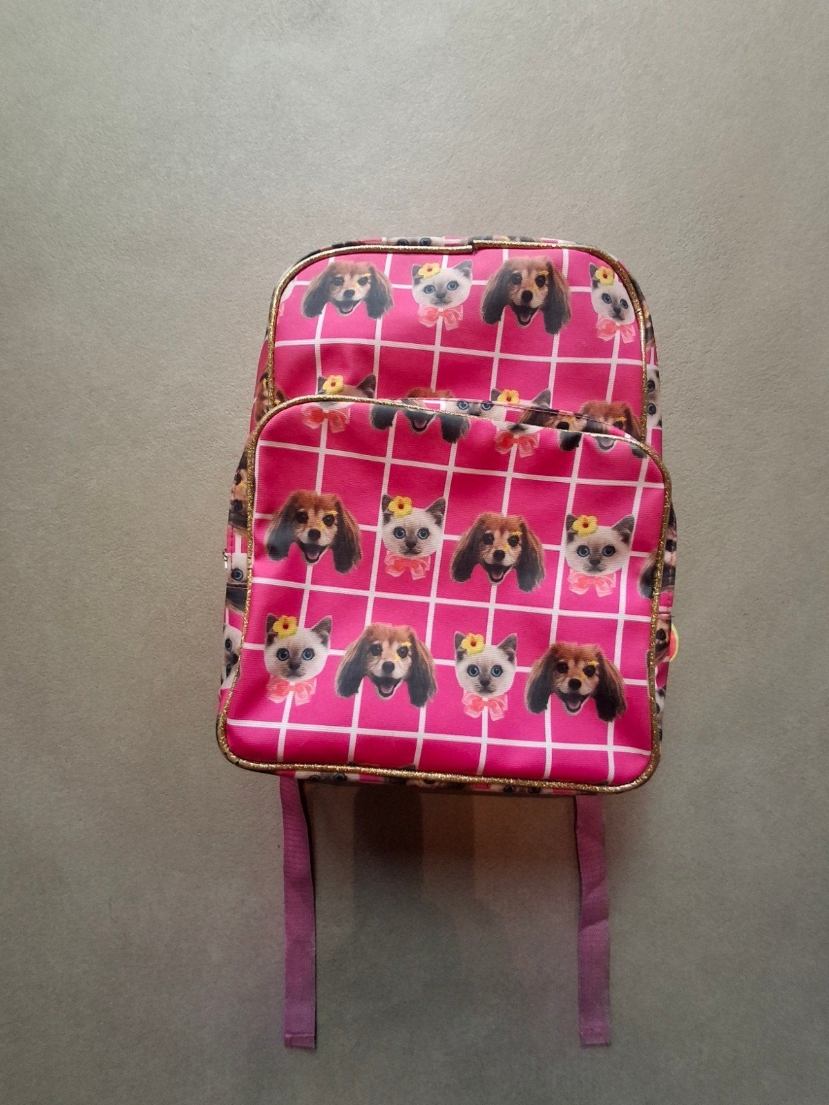 Rugtas kind roze met honden en poezen merk Kunstboer, Ophalen of Verzenden, Gebruikt, Roze