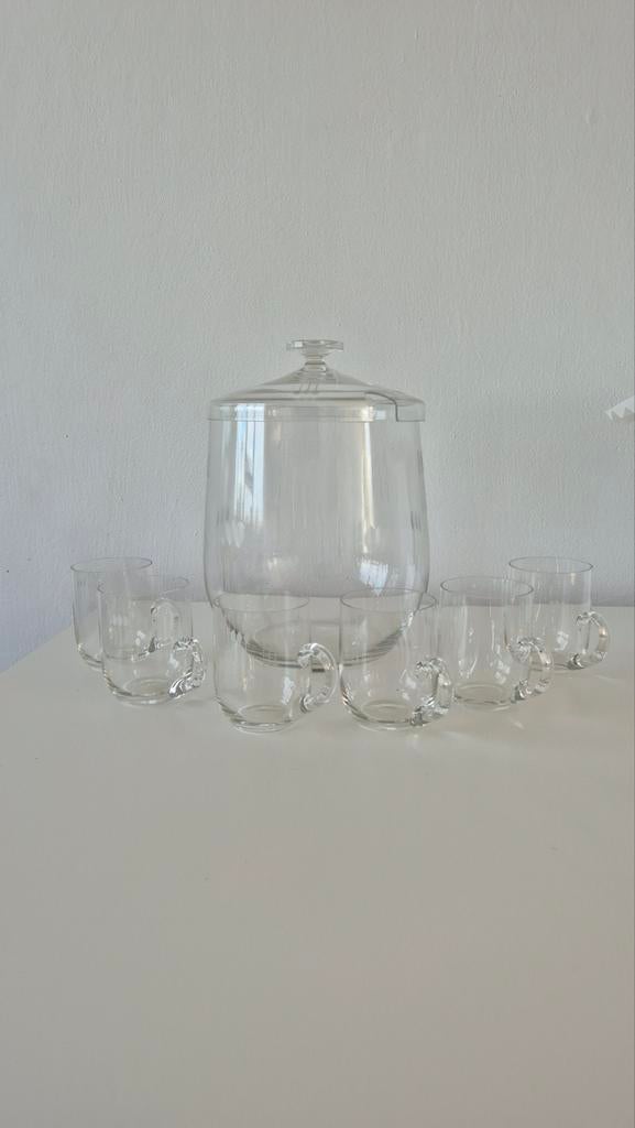 Vintage Glazen Punch Bowl Set met 6 Kopjes, Antiek en Kunst, Ophalen