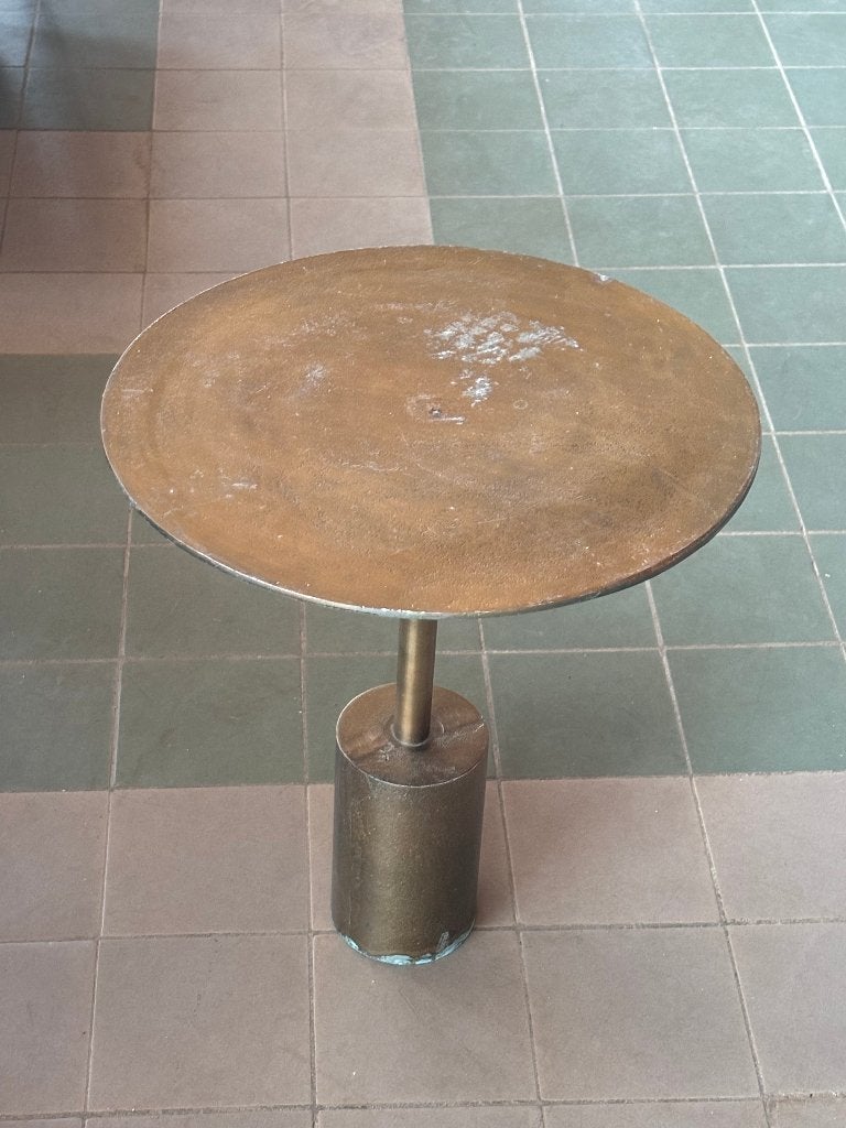 Bijzettafel Metaal Brons Messing Look Industrieel, Minder dan 55 cm, Gebruikt, Metaal of Aluminium, Rond